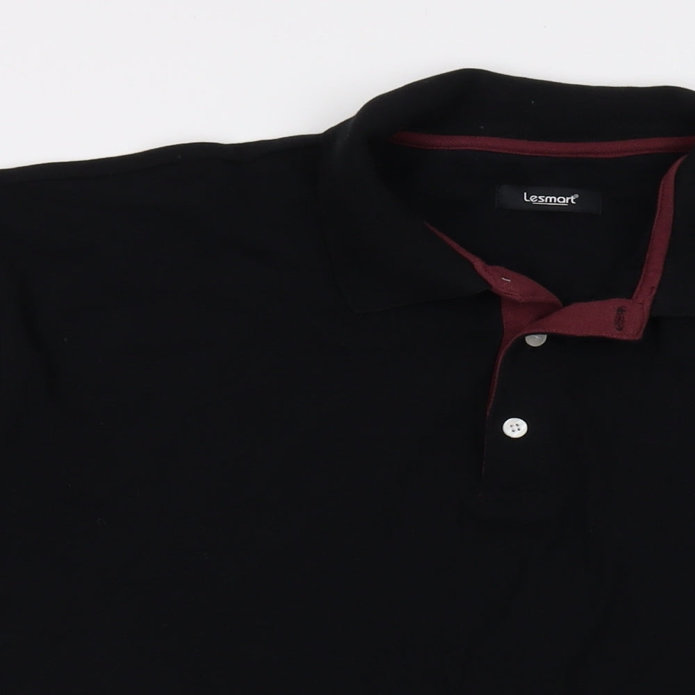 Lesmart Mens Black Cotton Polo Size 2XL Collared Button