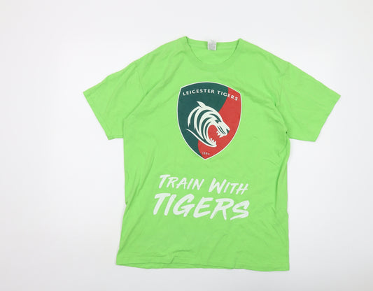 Leicester Tigers Mens Green Cotton T-Shirt Size M Crew Neck