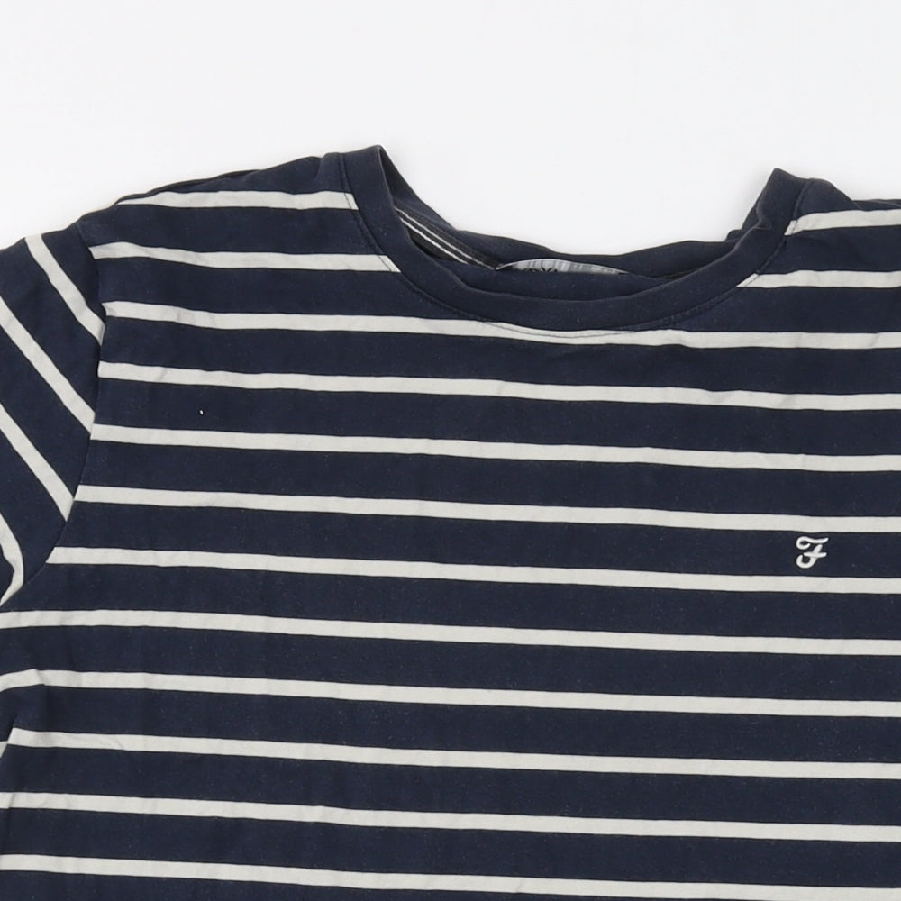 Farah Mens Blue Striped Cotton T-Shirt Size M Crew Neck