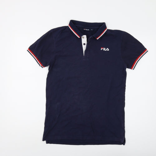 FILA Mens Blue Cotton Polo Size S Collared Button