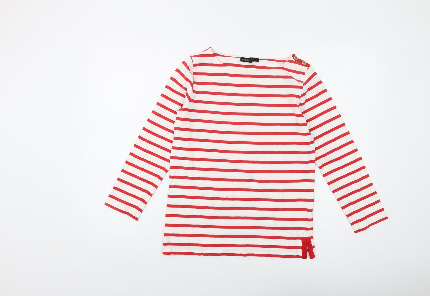 Jaeger Womens Red Striped Cotton Basic T-Shirt Size S Round Neck