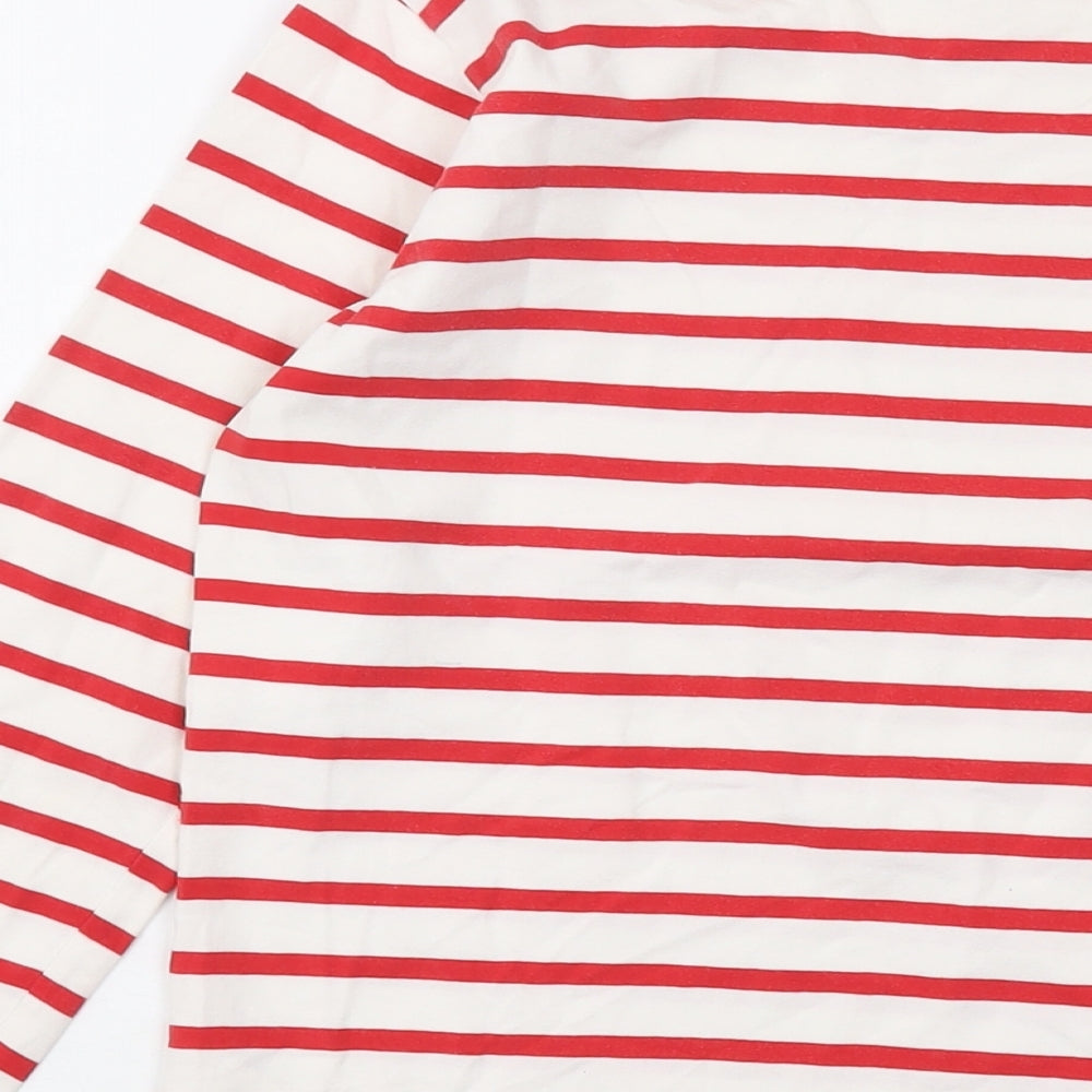 Jaeger Womens Red Striped Cotton Basic T-Shirt Size S Round Neck