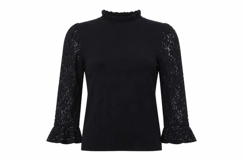 Front view of Oasis women’s black mock neck viscose jumper, size S