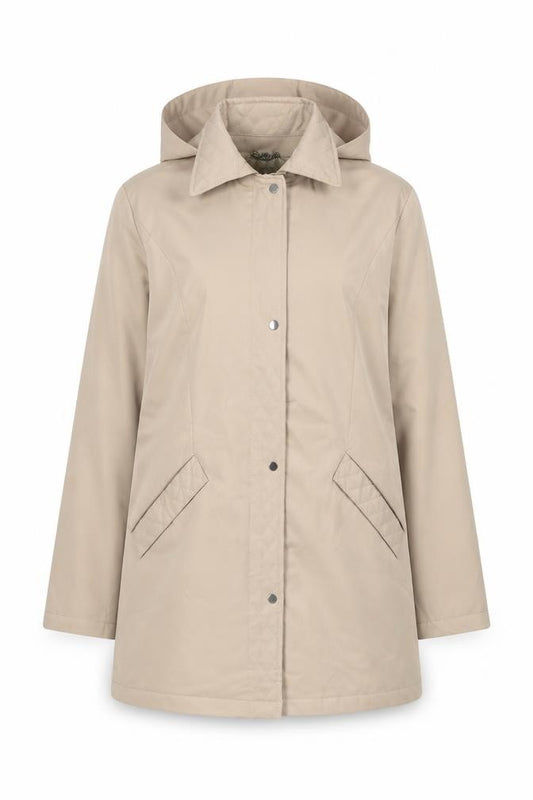 Front view of Dannimac women’s beige jacket, size UK 12, zip