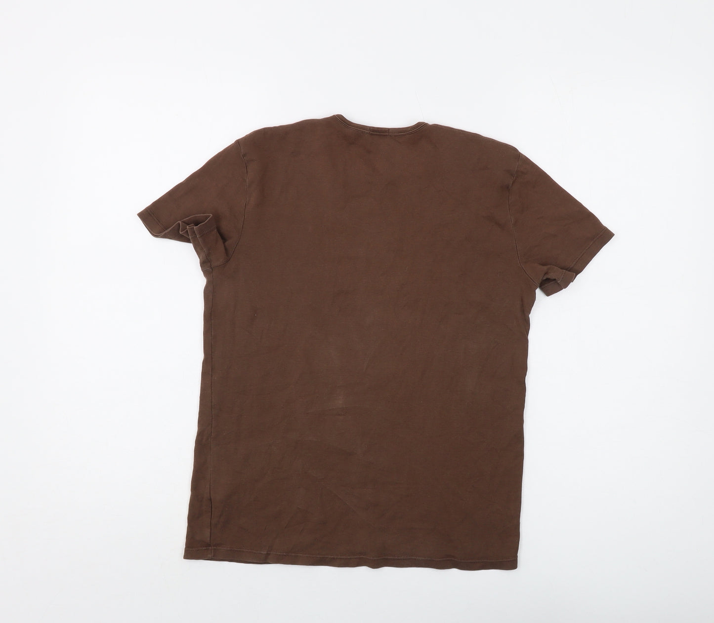 United Colors of Benetton Womens Brown Cotton Basic T-Shirt Size L Crew Neck