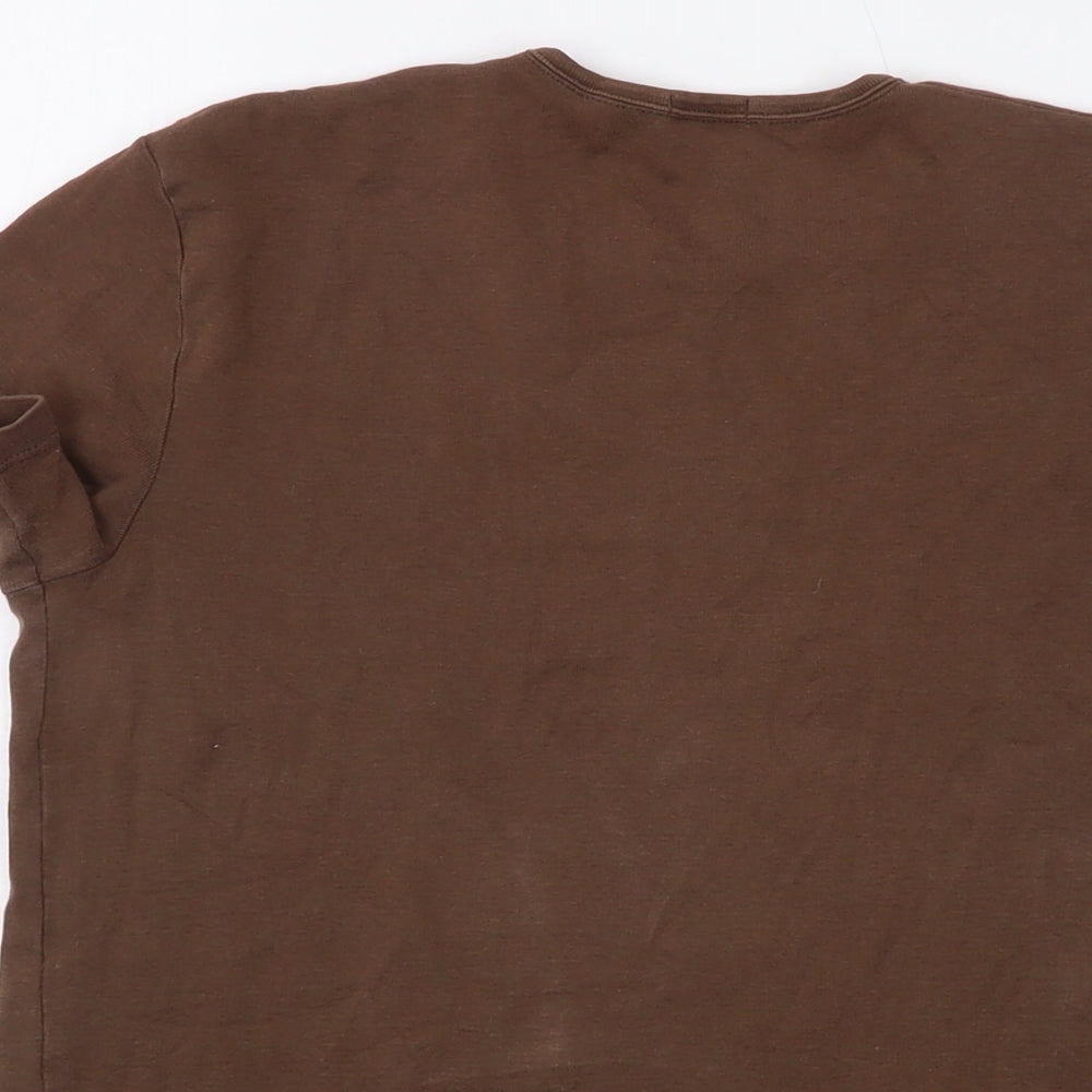 United Colors of Benetton Womens Brown Cotton Basic T-Shirt Size L Crew Neck