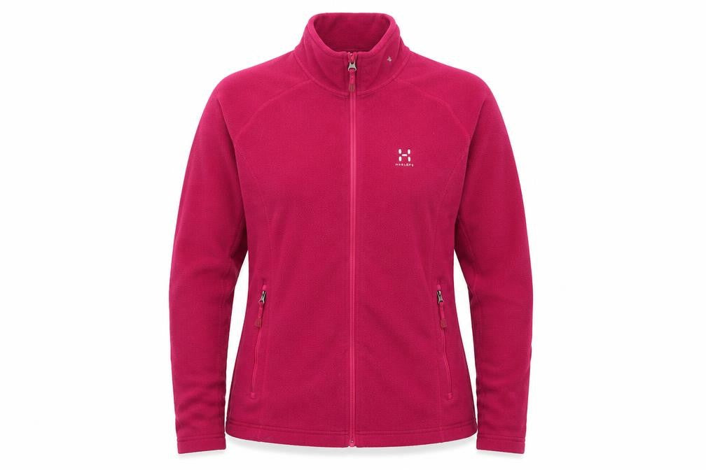 Front view of Haglófs women’s pink jacket, size M, zip
