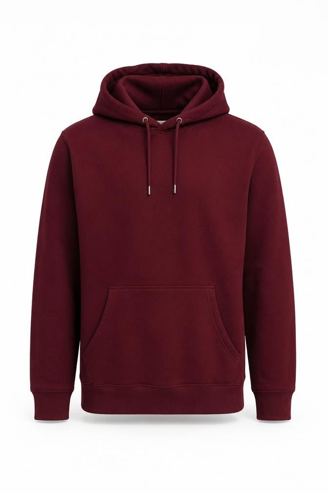 Front view of Goodthreads men’s red cotton pullover hoodie, size XS