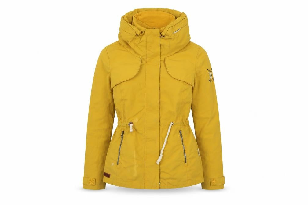 Front view of Horseware women’s yellow jacket size 2xs zip