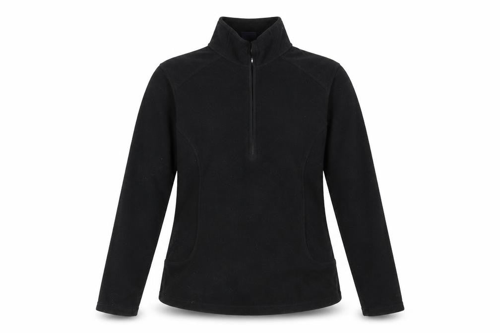 Front view of Lands' End women’s black polyester pullover sweatshirt, size XS, zip
