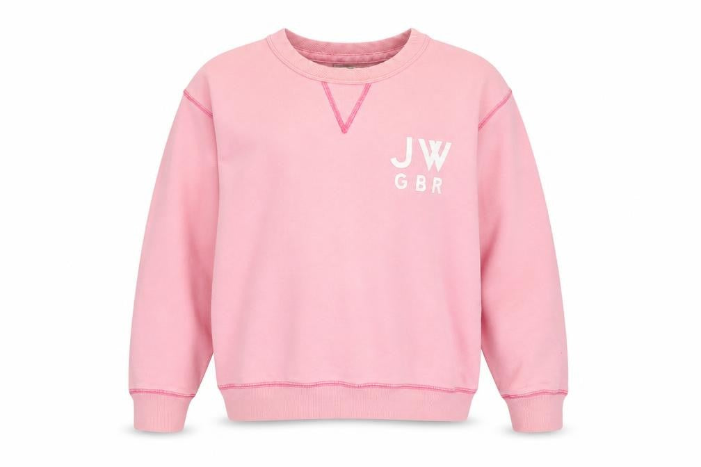 Front view of Jack Wills women’s pink cotton pullover sweatshirt, size UK 8, pullover