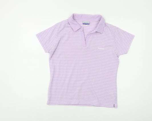 Reebok Womens Purple Striped Polyester Basic Polo Size 14 Collared