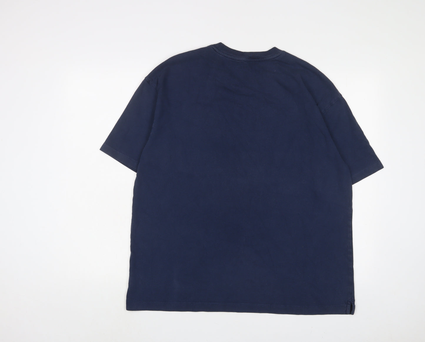 Gap Mens Blue Cotton T-Shirt Size L Crew Neck - Logo, Embroidered