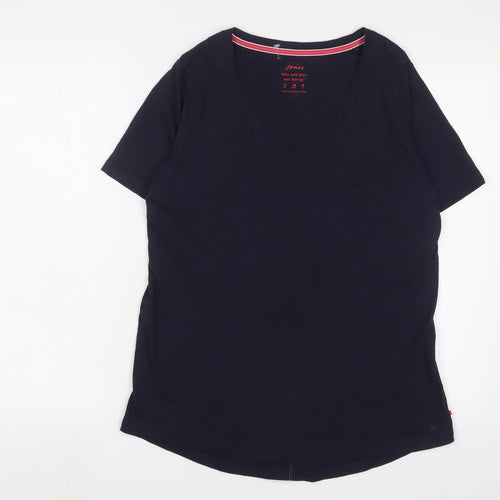 Joules Womens Blue Cotton Basic T-Shirt Size 12 V-Neck - Logo, Embroidered