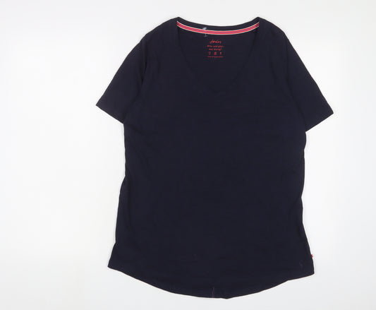 Joules Womens Blue Cotton Basic T-Shirt Size 12 V-Neck - Logo, Embroidered