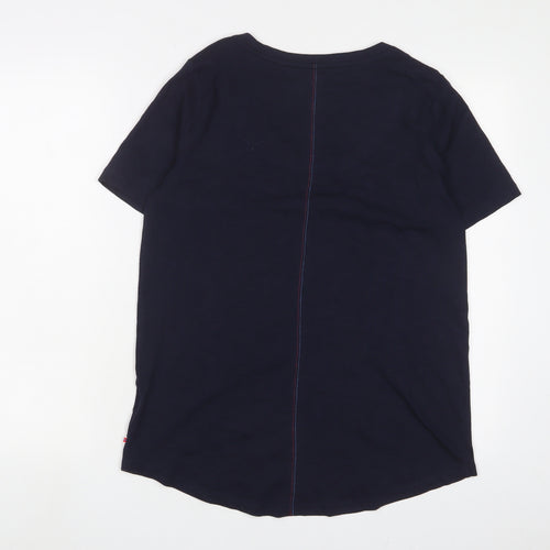 Joules Womens Blue Cotton Basic T-Shirt Size 12 V-Neck - Logo, Embroidered