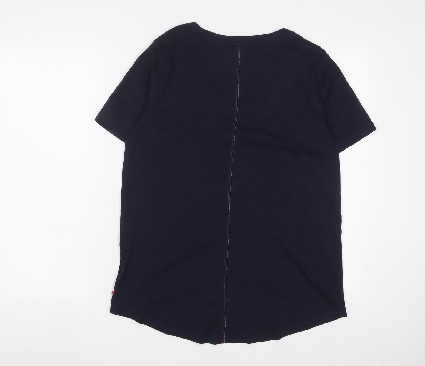 Joules Womens Blue Cotton Basic T-Shirt Size 12 V-Neck - Logo, Embroidered