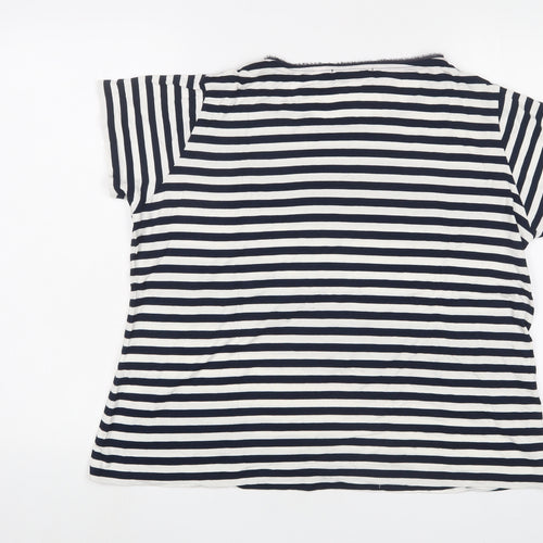 Punt Roma Womens Blue Striped Viscose Basic T-Shirt Size L Boat Neck - Beaded