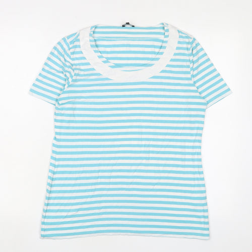 Jaeger Womens Blue Striped Viscose Basic T-Shirt Size L Scoop Neck