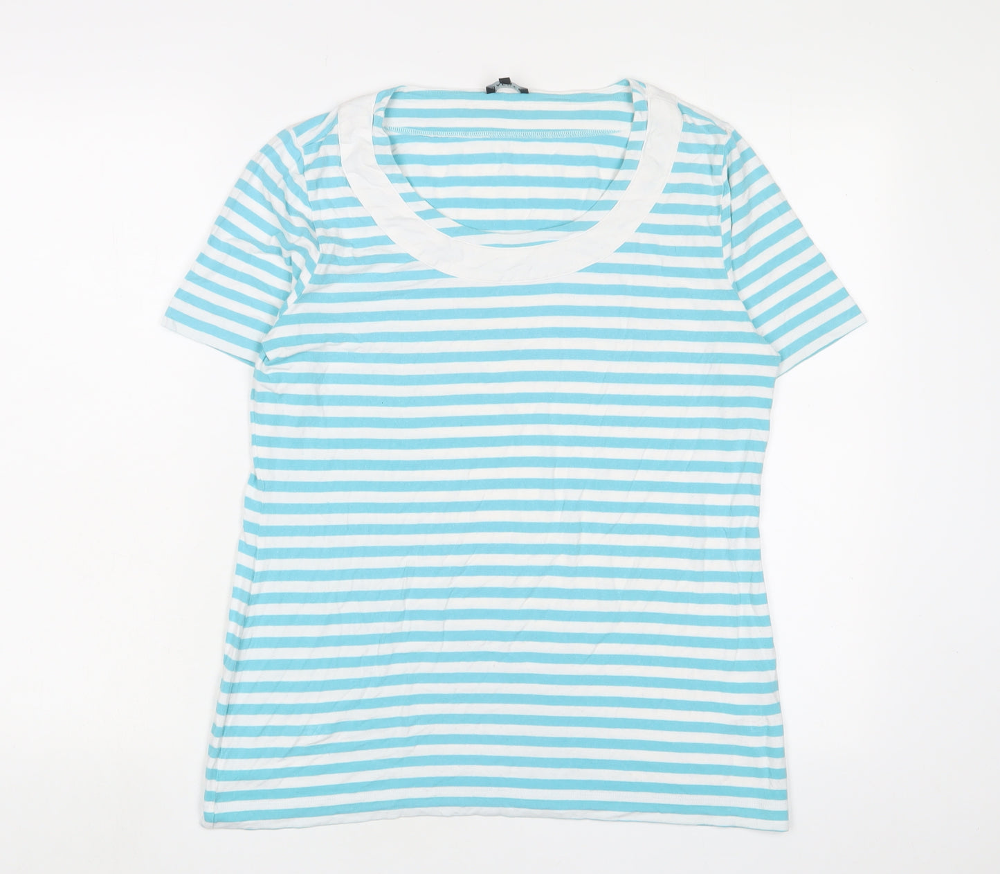 Jaeger Womens Blue Striped Viscose Basic T-Shirt Size L Scoop Neck