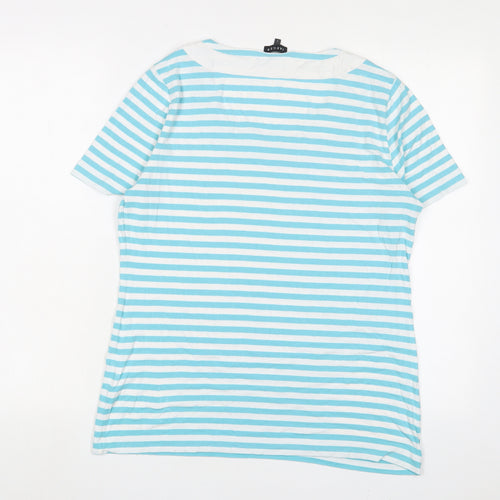 Jaeger Womens Blue Striped Viscose Basic T-Shirt Size L Scoop Neck