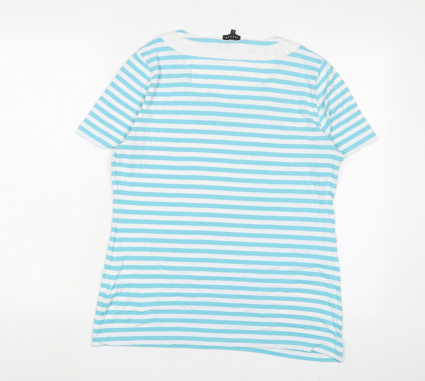 Jaeger Womens Blue Striped Viscose Basic T-Shirt Size L Scoop Neck