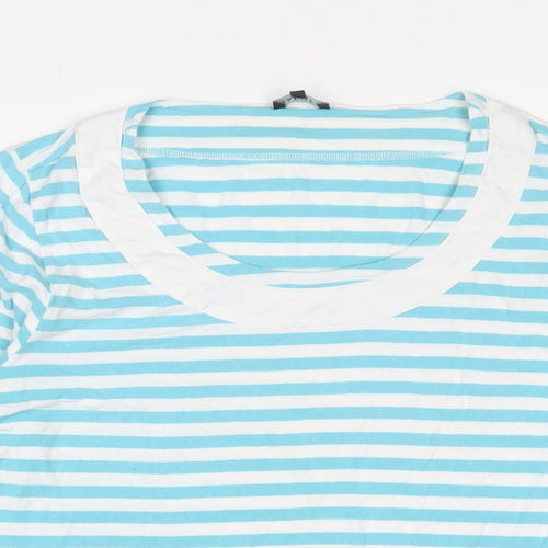 Jaeger Womens Blue Striped Viscose Basic T-Shirt Size L Scoop Neck