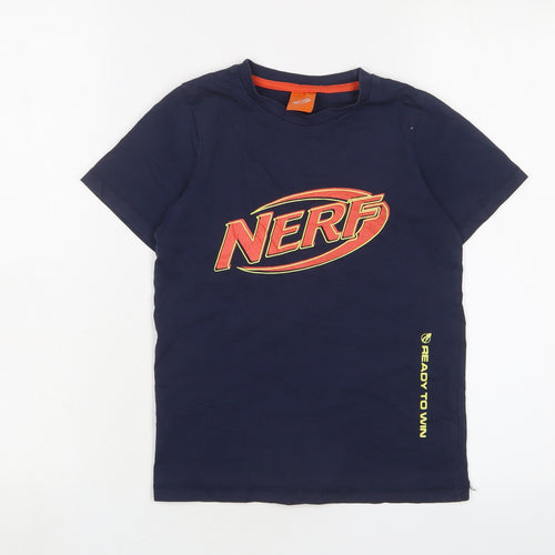 NERF Boys Blue Cotton Basic T-Shirt Size 7-8 Years Crew Neck Pullover