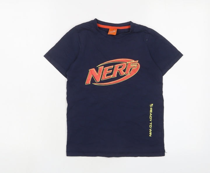 NERF Boys Blue Cotton Basic T-Shirt Size 7-8 Years Crew Neck Pullover