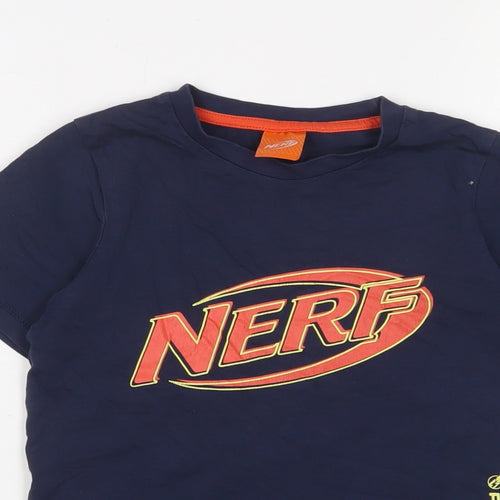 NERF Boys Blue Cotton Basic T-Shirt Size 7-8 Years Crew Neck Pullover