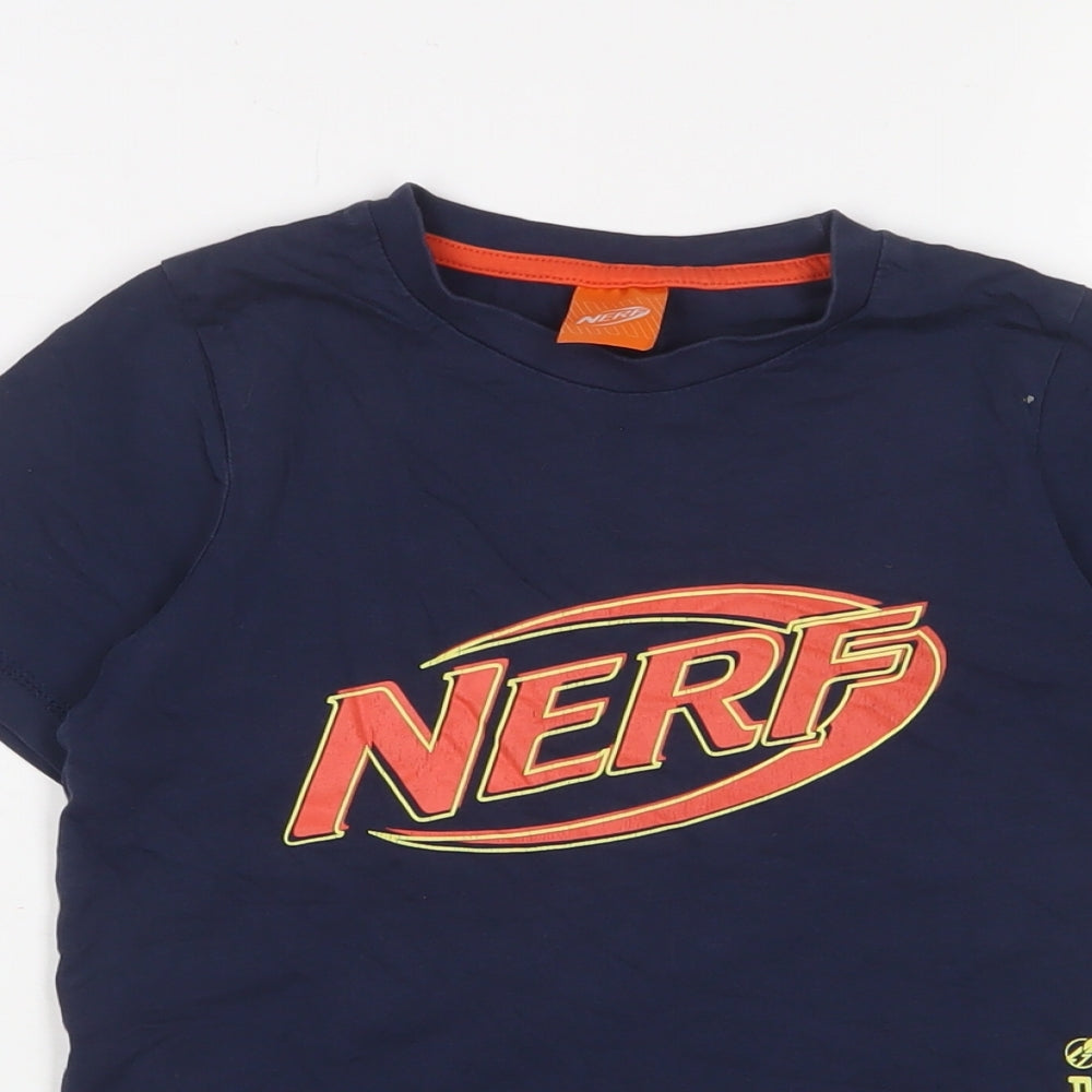 NERF Boys Blue Cotton Basic T-Shirt Size 7-8 Years Crew Neck Pullover