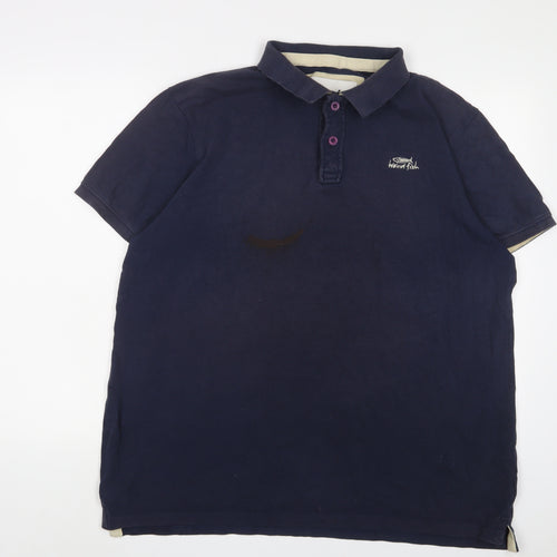 Weird Fish Mens Blue Cotton Polo Size XL Collared Button - Logo, Embroidered