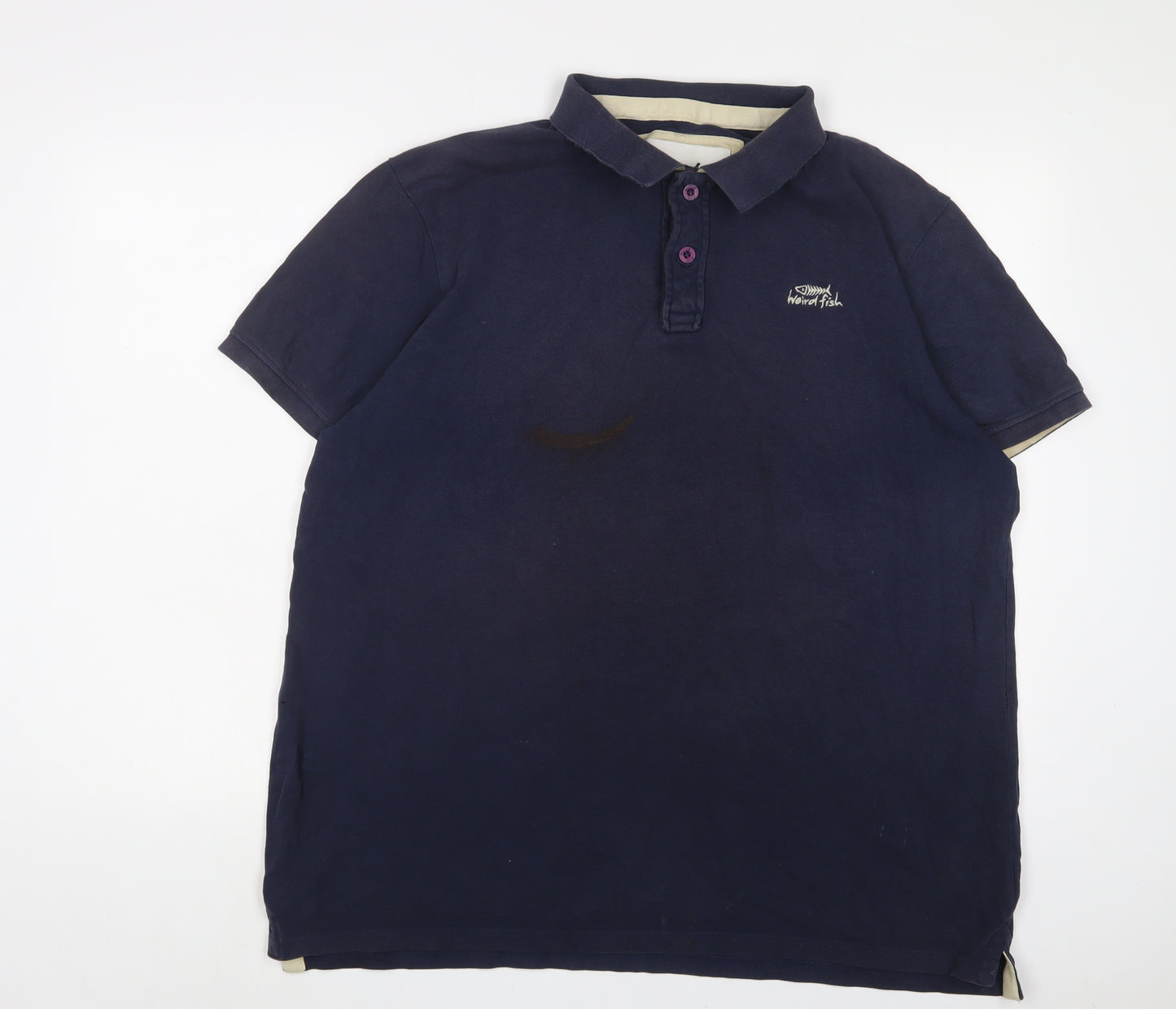 Weird Fish Mens Blue Cotton Polo Size XL Collared Button - Logo, Embroidered