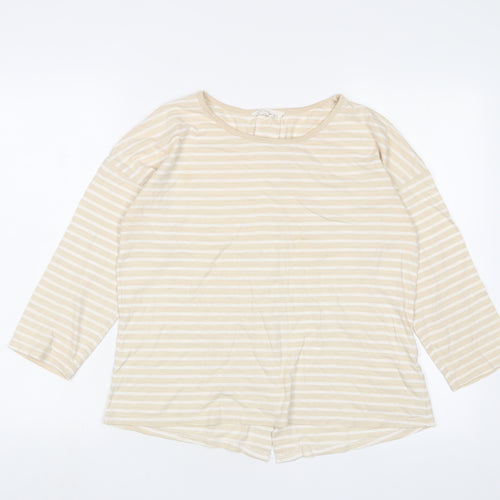 Braintree Womens Beige Striped Cotton Basic T-Shirt Size M Collared