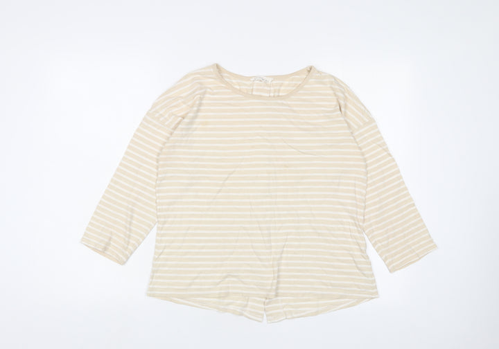 Braintree Womens Beige Striped Cotton Basic T-Shirt Size M Collared