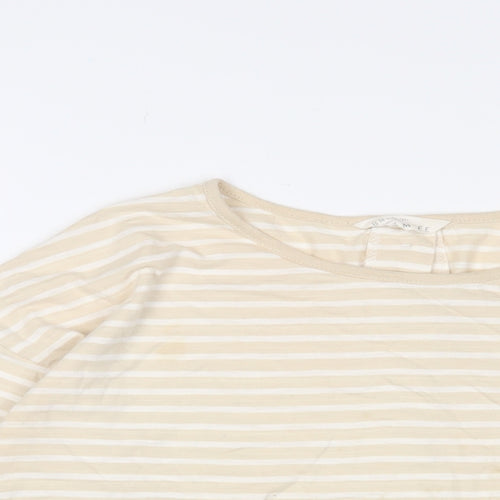 Braintree Womens Beige Striped Cotton Basic T-Shirt Size M Collared