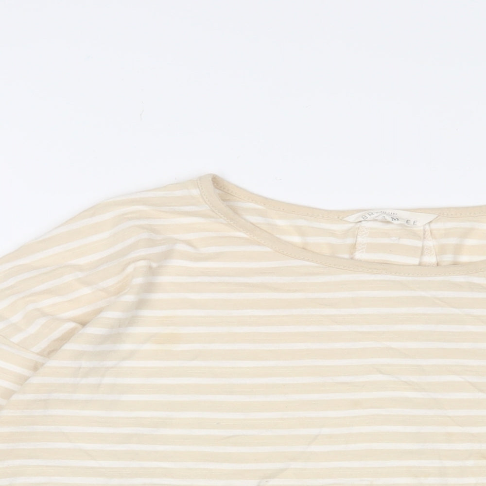 Braintree Womens Beige Striped Cotton Basic T-Shirt Size M Collared