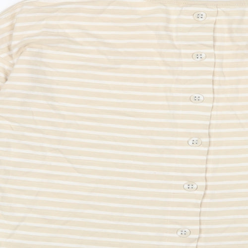 Braintree Womens Beige Striped Cotton Basic T-Shirt Size M Collared