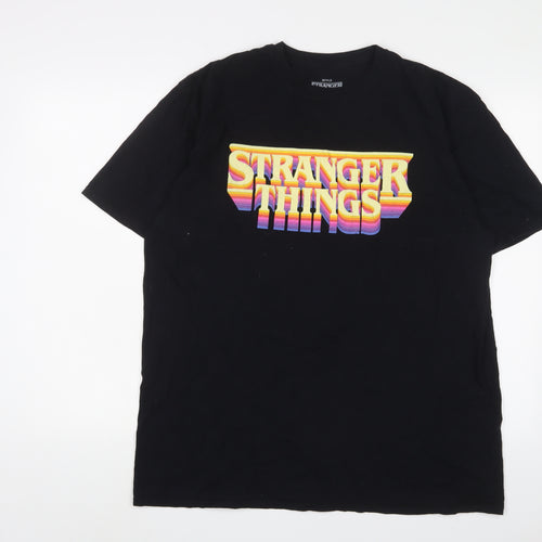 Stranger Things Mens Black Cotton T-Shirt Size XL Crew Neck