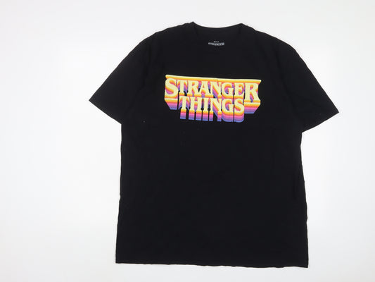 Stranger Things Mens Black Cotton T-Shirt Size XL Crew Neck