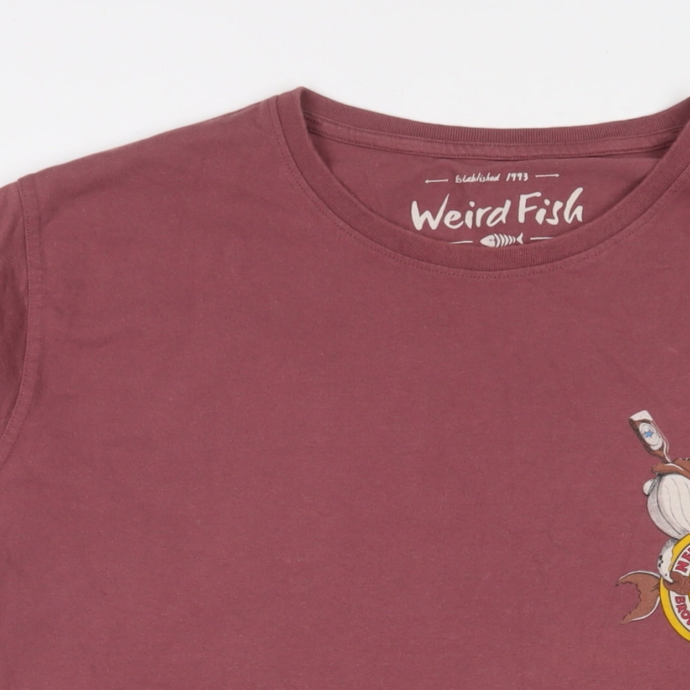 Weird Fish Mens Red Cotton T-Shirt Size 2XL Crew Neck