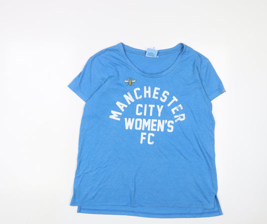 Manchester City FC Womens Blue Cotton Basic T-Shirt Size 14 Boat Neck