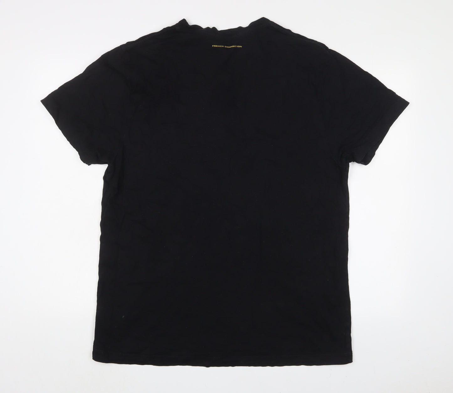 French Connection Mens Black Cotton T-Shirt Size 2XL Crew Neck - Logo