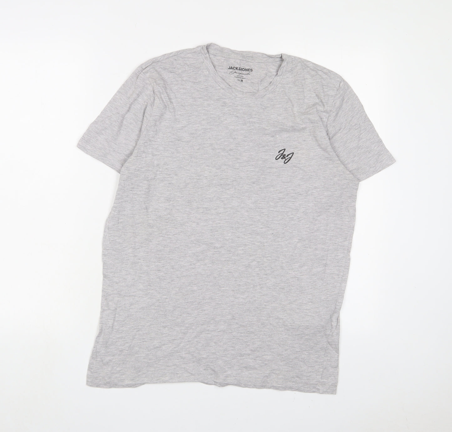 JACK & JONES Mens Grey Cotton T-Shirt Size M Crew Neck - Logo