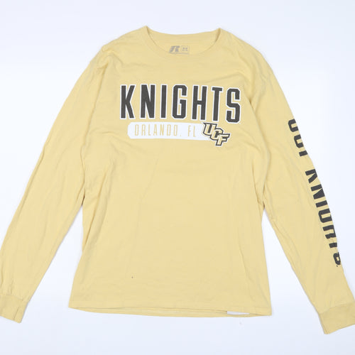 Russell Mens Yellow Cotton T-Shirt Size M Crew Neck - Knights Orlando