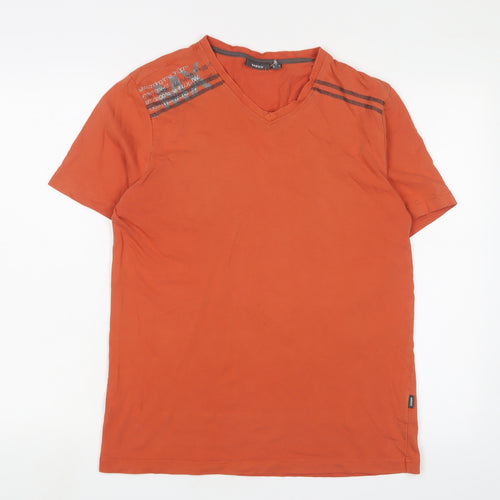 Mexx Mens Orange Cotton T-Shirt Size M V-Neck