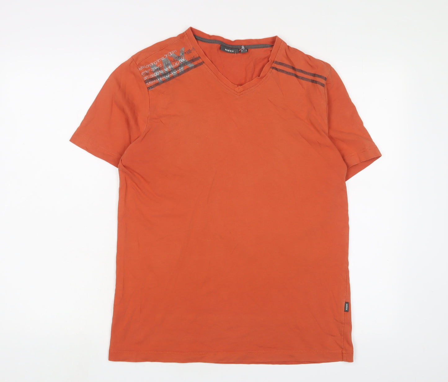 Mexx Mens Orange Cotton T-Shirt Size M V-Neck