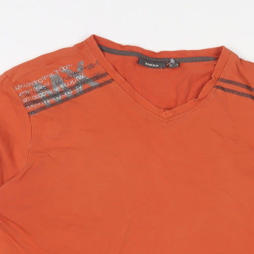 Mexx Mens Orange Cotton T-Shirt Size M V-Neck