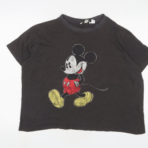 H&M Womens Grey Cotton Cropped T-Shirt Size XL Crew Neck - Mickey Mouse