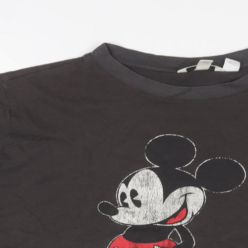 H&M Womens Grey Cotton Cropped T-Shirt Size XL Crew Neck - Mickey Mouse